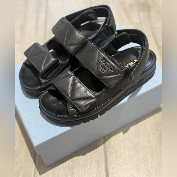 Prada Black Quilted Leather Sandals - Picture 1 of 13